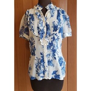 Apt. 9 size medium white & blue floral print blouse